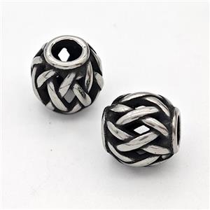 Stainless Steel Round Beads Hollow Large Hole Antique Silver, approx 9-10mm, 4mm hole
