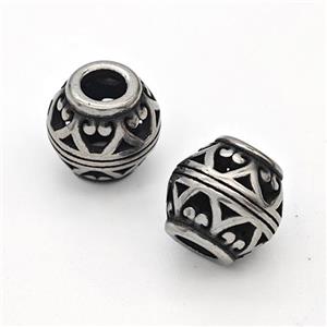 Stainless Steel Round Beads Hollow Large Hole Antique Silver, approx 9-10mm, 4mm hole