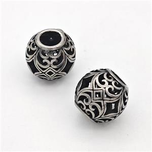 Stainless Steel Round Beads Hollow Large Hole Antique Silver, approx 9-10mm, 4mm hole