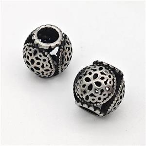 Stainless Steel Round Beads Hollow Large Hole Antique Silver, approx 9-10mm, 4mm hole