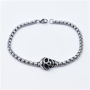 304 Stainless Steel Skull Bracelet Antique Silver, approx 12-23mm, 4mm, 21cm length