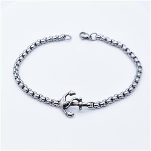 304 Stainless Steel Anchor Bracelet Antique Silver, approx 16-23mm, 4mm, 21cm length