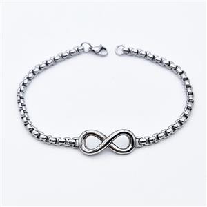 304 Stainless Steel Infinity Bracelet Antique Silver, approx 11-30mm, 4mm, 21cm length