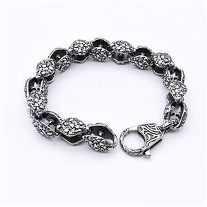 304 Stainless Steel Bracelet Skull Antique Silver, approx 20-30mm, 12mm, 21cm length