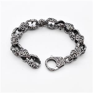 304 Stainless Steel Bracelet Snake Antique Silver, approx 20-30mm, 12mm, 21cm length