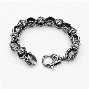 304 Stainless Steel Bracelet Antique Silver, approx 20-30mm, 12mm, 21cm length