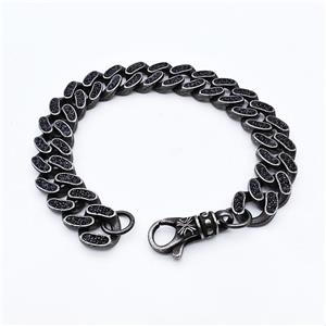 304 Stainless Steel Bracelet Pave Zirconia Antique Black, approx 13mm, 21cm length