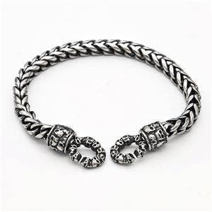 304 Stainless Steel Bracelet Skull Antique Silver, approx 12-25mm, 6mm, 21cm length