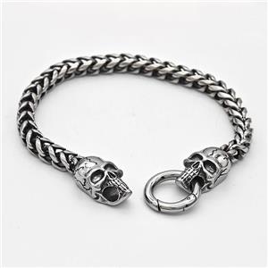 304 Stainless Steel Skull Bracelet Antique Silver, approx 12-25mm, 18mm, 6mm, 21cm length