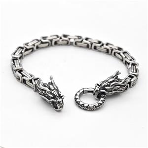 304 Stainless Steel Dragon Bracelet Antique Silver, approx 12-25mm, 19mm, 6mm, 21cm length