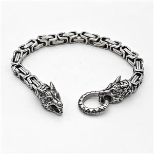 304 Stainless Steel Wolf Bracelet Antique Silver, approx 12-25mm, 19mm, 6mm, 21cm length