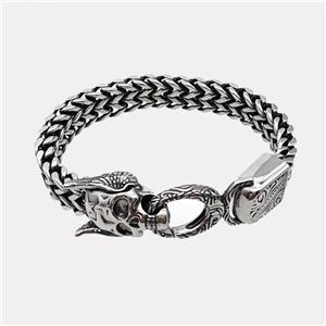 304 Stainless Steel Skull Bracelet Antique Silver, approx 19-25mm, 17-40mm, 12mm, 21cm length