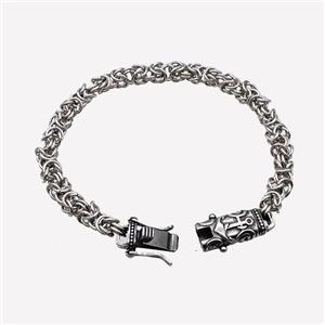 304 Stainless Steel Bracelet Antique Silver, approx 15-30mm, 6mm, 21cm length