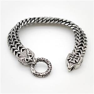 304 Stainless Steel Bracelet Angel Wings Cross Antique Silver, approx 16-20mm, 12mm, 21cm length