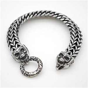 304 Stainless Steel Skull Bracelet Antique Silver, approx 16-20mm, 12mm, 21cm length