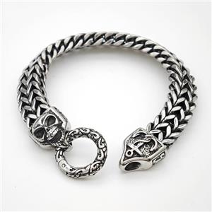 304 Stainless Steel Skull Bracelet Anchor Antique Silver, approx 16-20mm, 12mm, 21cm length