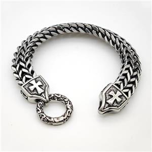 304 Stainless Steel Cross Bracelet Antique Silver, approx 16-20mm, 12mm, 21cm length