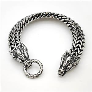 304 Stainless Steel Bracelet Dragon Antique Silver, approx 17-25mm, 12mm, 21cm length