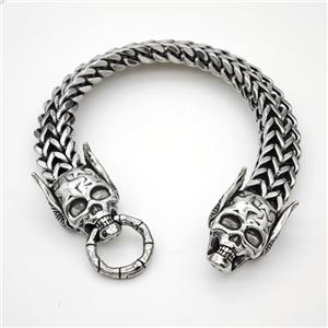 304 Stainless Steel Bracelet Skull Halloween Antique Silver, approx 20-28mm, 12mm, 21cm length