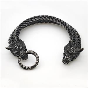 304 Stainless Steel Bracelet Wolf Antique Black, approx 18-25mm, 12mm, 21cm length