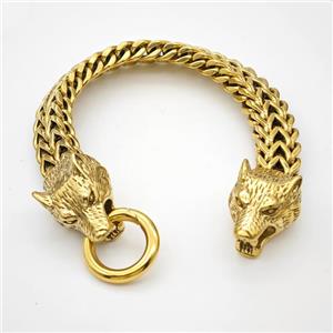 304 Stainless Steel Bracelet Wolf Gold Plated, approx 18-25mm, 12mm, 21cm length