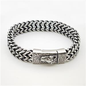 304 Stainless Steel Bracelet Wolf Antique Silver, approx 15-30mm, 12mm, 21cm length