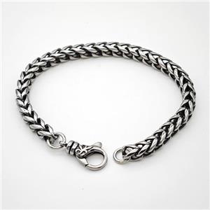 304 Stainless Steel Bracelet Antique Silver, approx 13-25mm, 6mm, 21cm length