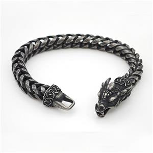 304 Stainless Steel Bracelet Dragon Antique Black, approx 18-30mm, 8mm, 21cm length