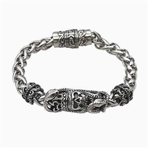 304 Stainless Steel Bracelet Skull Halloween Antique Silver, approx 12-30mm, 11mm, 8mm, 21cm length