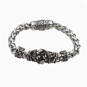 304 Stainless Steel Bracelet Snake Antique Silver, approx 12-30mm, 11mm, 8mm, 21cm length