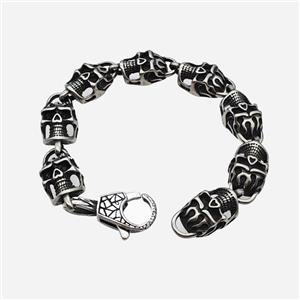 304 Stainless Steel Bracelet Skull Antique Silver, approx 19-35mm, 15-25mm, 21cm length