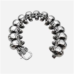 Halloween Skull 304 Stainless Steel Bracelet Antique Silver, approx 18-25mm, 12-25mm, 21cm length