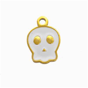 Halloween Skull Charms 304 Stainless Pendant White Enamel Gold Plated, approx 11-12mm