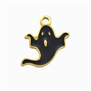 Halloween Ghost Charms 304 Stainless Pendant Black Enamel Gold Plated, approx 12mm