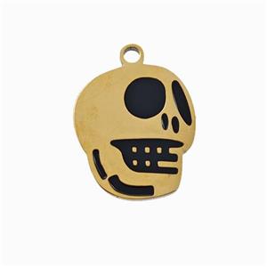 Halloween Skull Bones Charms 304 Stainless Pendant Black Enamel Gold Plated, approx 12-13mm