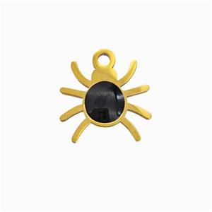 Halloween Spider Charms 304 Stainless Pendant Black Enamel Gold Plated, approx 12-14mm