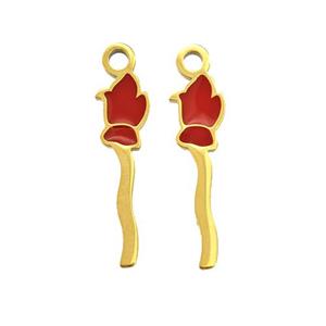 Halloween Broom Charms 304 Stainless Pendant Red Enamel Gold Plated, approx 5-18mm