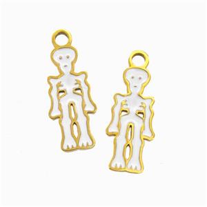 Halloween Skeleton Charms 304 Stainless Pendant White Enamel Gold Plated, approx 6-13mm