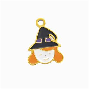 Halloween Witch Charms 304 Stainless Pendant Multicolor Enamel Gold Plated, approx 11mm