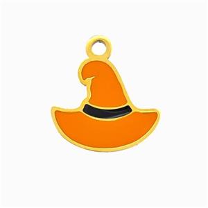 Halloween Hat Charms 304 Stainless Pendant Orange Enamel Gold Plated, approx 13-15mm