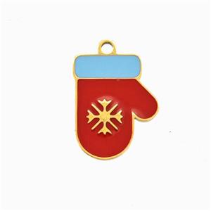 Christmas Mitten Charms 304 Stainless Steel Pendant Enamel Gold Plated, approx 11-14mm