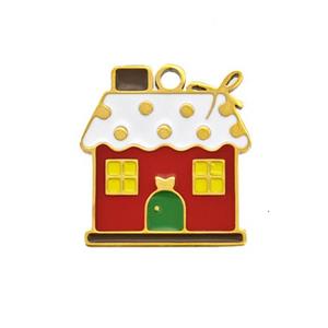 Christmas House Charms 304 Stainless Steel Pendant Enamel Gold Plated, approx 14-15mm