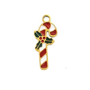 Christmas Candy Cane Charms 304 Stainless Steel Pendant Enamel Gold Plated, approx 7-13mm