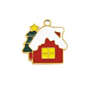 Christmas House Charms 304 Stainless Steel Pendant Enamel Gold Plated, approx 12-15mm