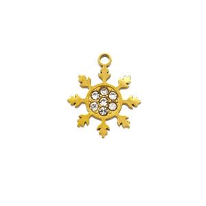 Christmas Snowflake Charms 304 Stainless Steel Pendant Pave Rhinestone Gold Plated, approx 9.5mm