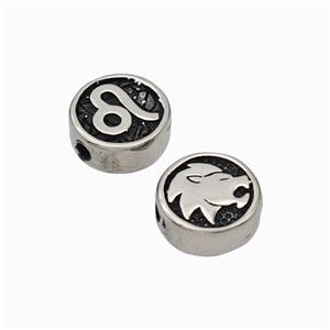 Stainless Steel Coin Beads Zodiac Leo Antique Silver, approx 10mm