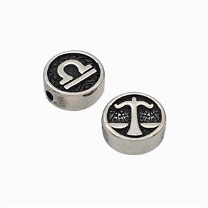 Stainless Steel Coin Beads Zodiac Libra Antique Silver, approx 10mm