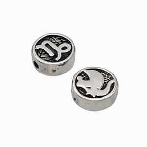 Stainless Steel Coin Beads Zodiac Capricorn Antique Silver, approx 10mm