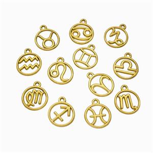 Stainless Steel Symbol Pendant Zodiac Gold Plated Mixed, approx 15mm