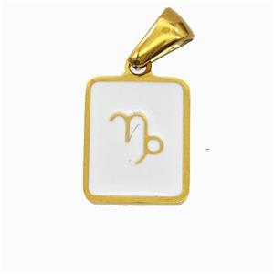 Stainless Steel Symbol Pendant Zodiac Capricorn White Enamel Rectangle Gold Plated, approx 11-13mm